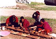 Monks making clay offerings, Taktsang Lhamo, Amdo, Tibet