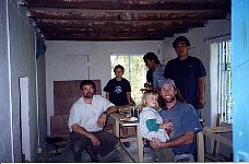 A lunch break during construction of the classroom